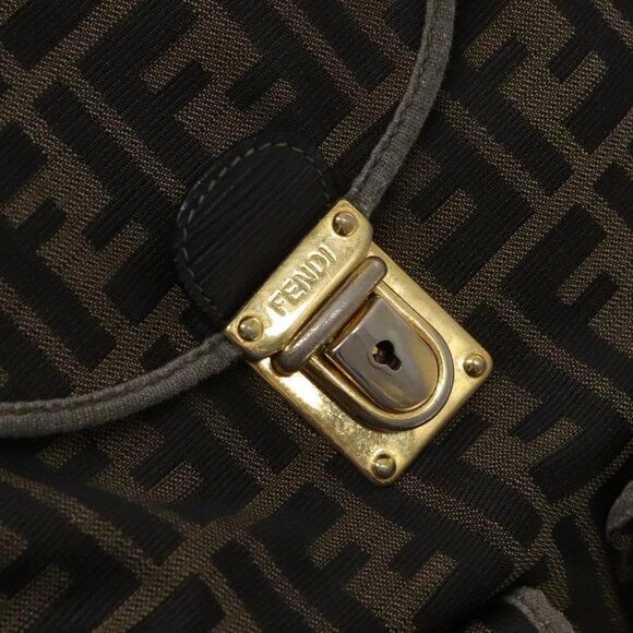 FENDI Zucca Canvas Backpack Black Brown gold Auth 123804 main image 8